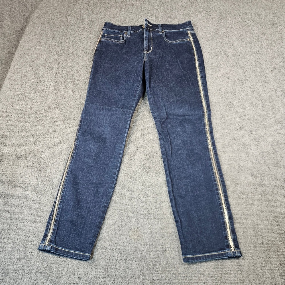 Tommy Bahama Leila Indigo High Rise Ankle Jeans Gold Stripe SW121016 Size 4